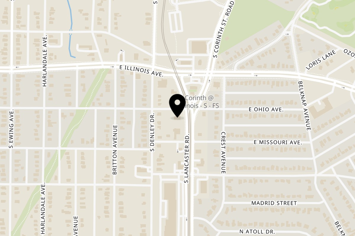 Map showing the location of Record's Barbecue on 2405 S Lancaster Rd in Dallas